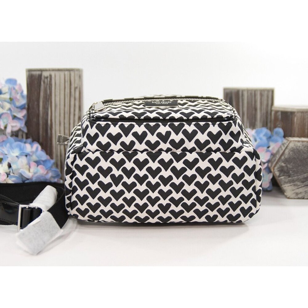Kate Spade Sam Icon Black White Heart Nylon Jacquard Small Backpack Bag NWT - Picture 6 of 7